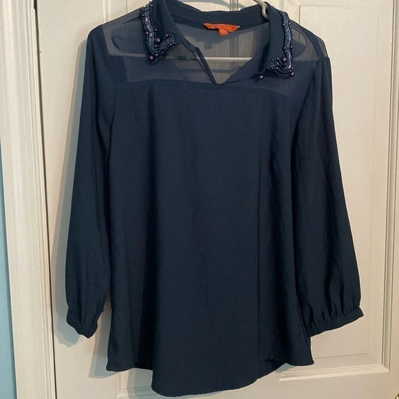 ModCloth women’s navy blue blouse with beaded collar - great condition - med - Picture 1 of 7
